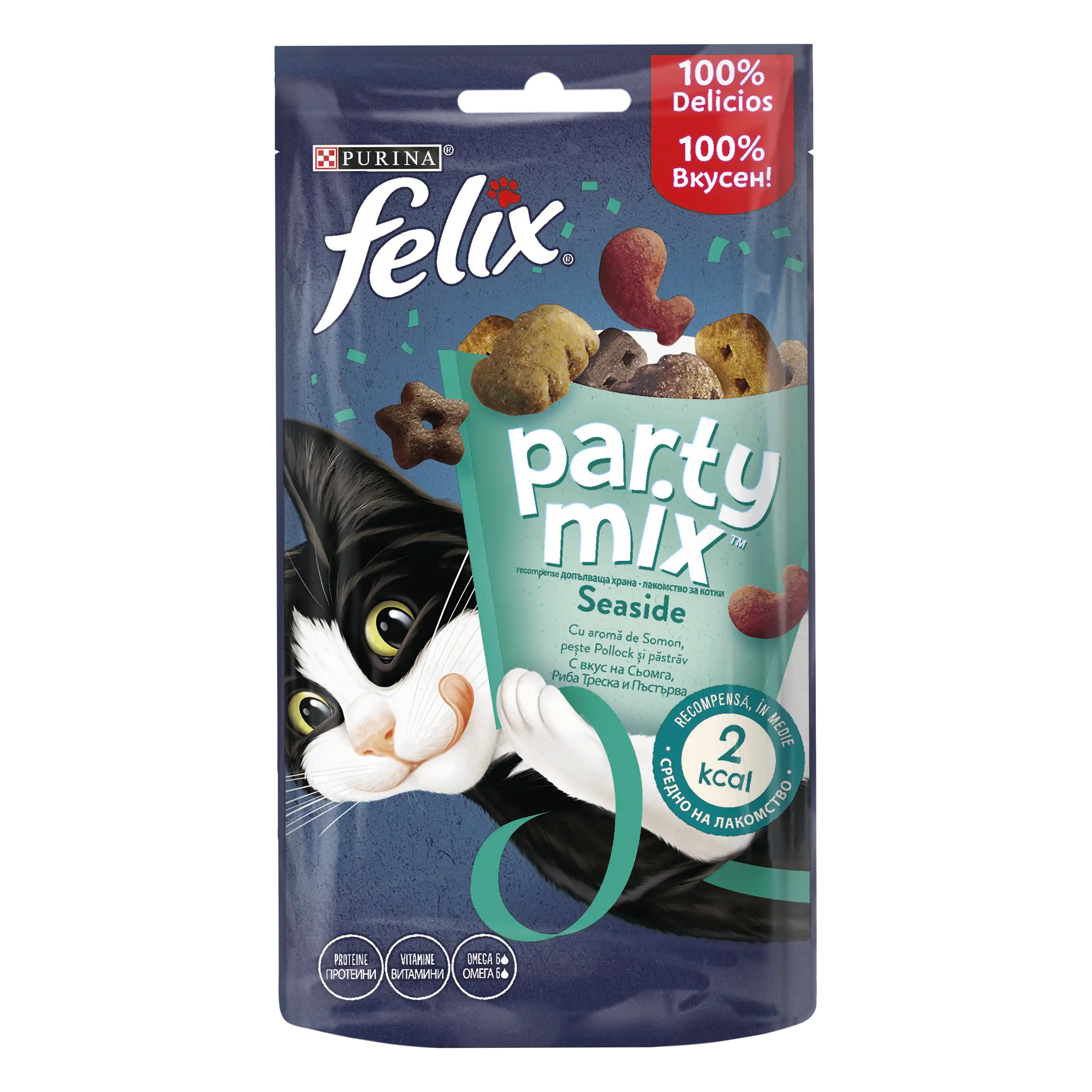 Purina Felix Party Mix Seaside cu Somon Pește Pollock și Păstrăv Pisici 60g