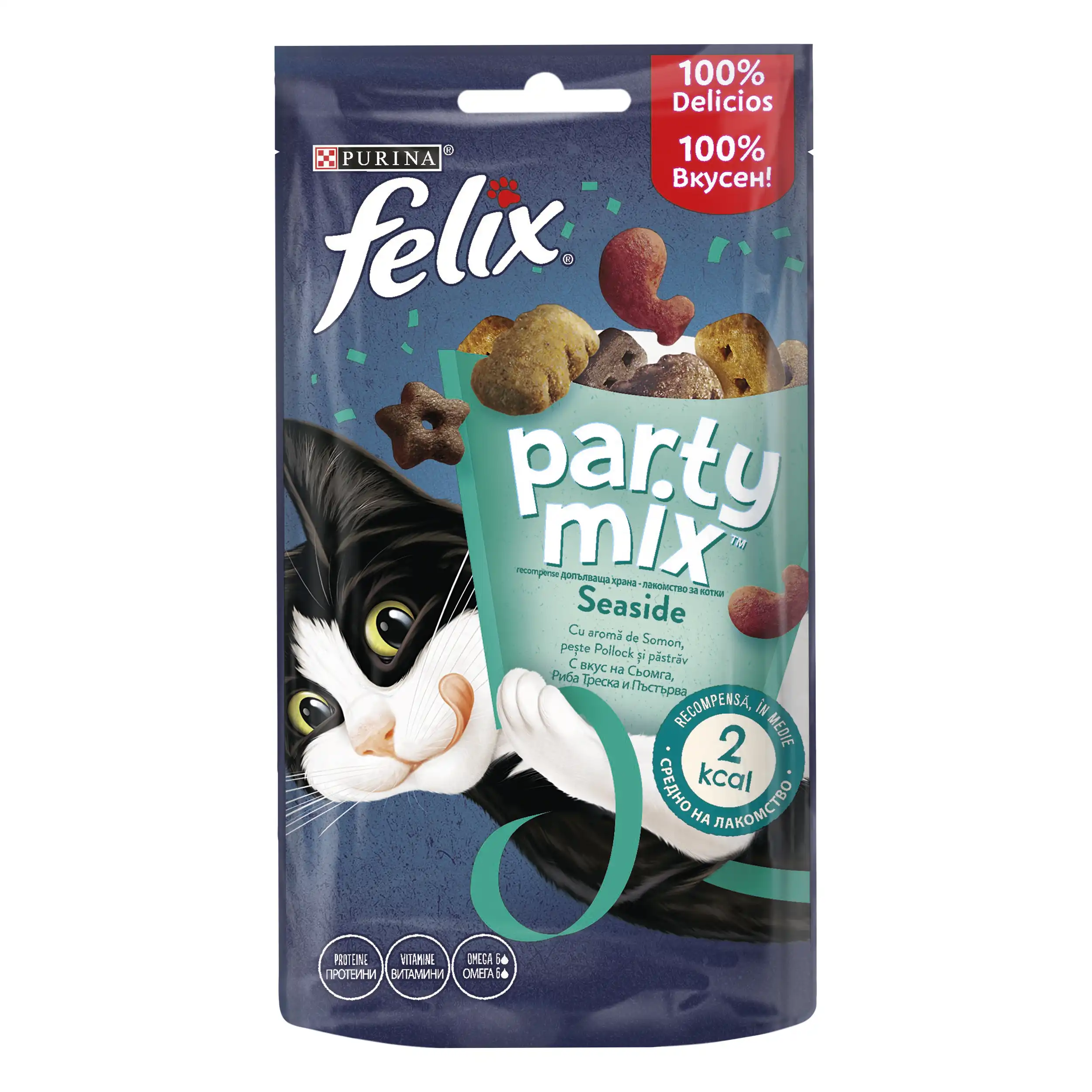 Purina Felix Party Mix Seaside cu Somon Pește Pollock și Păstrăv Pisici 60g