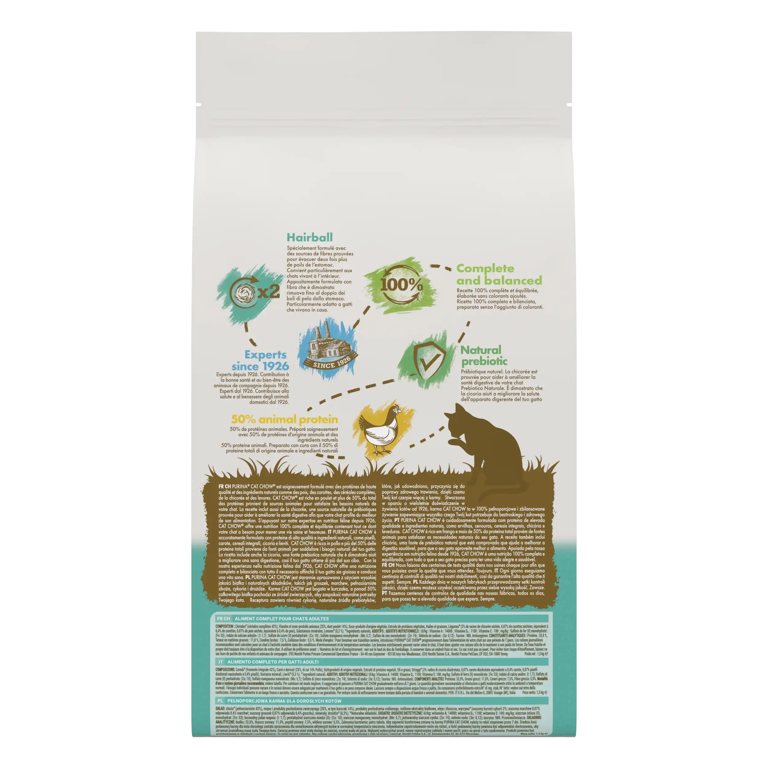 Purina Cat Chow Hairball Control cu Pui Pisici 1.5kg