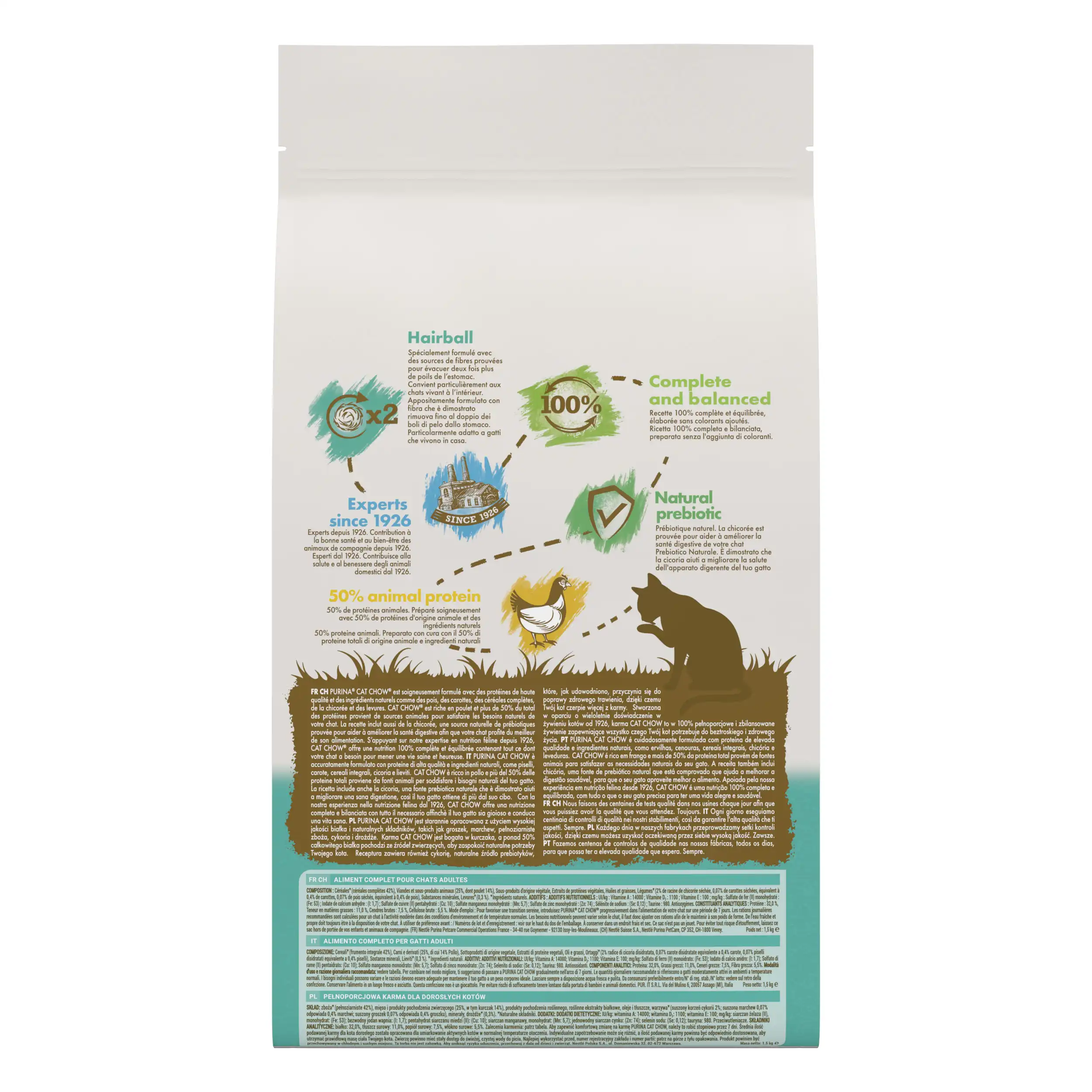 Purina Cat Chow Hairball Control cu Pui Pisici 1.5kg