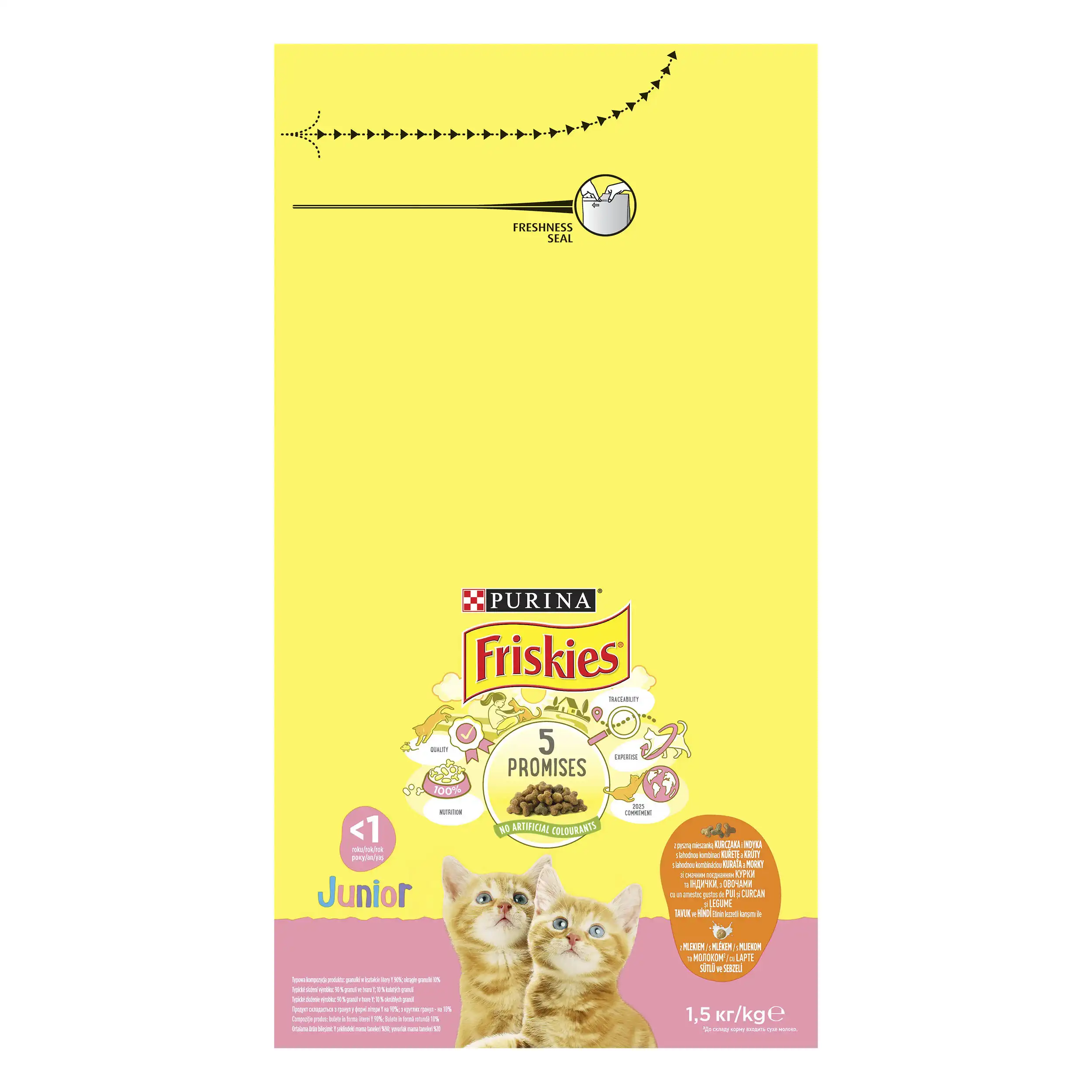 Purina Friskies Junior cu Pui Curcan Legume și Lapte Pisici 1.5kg