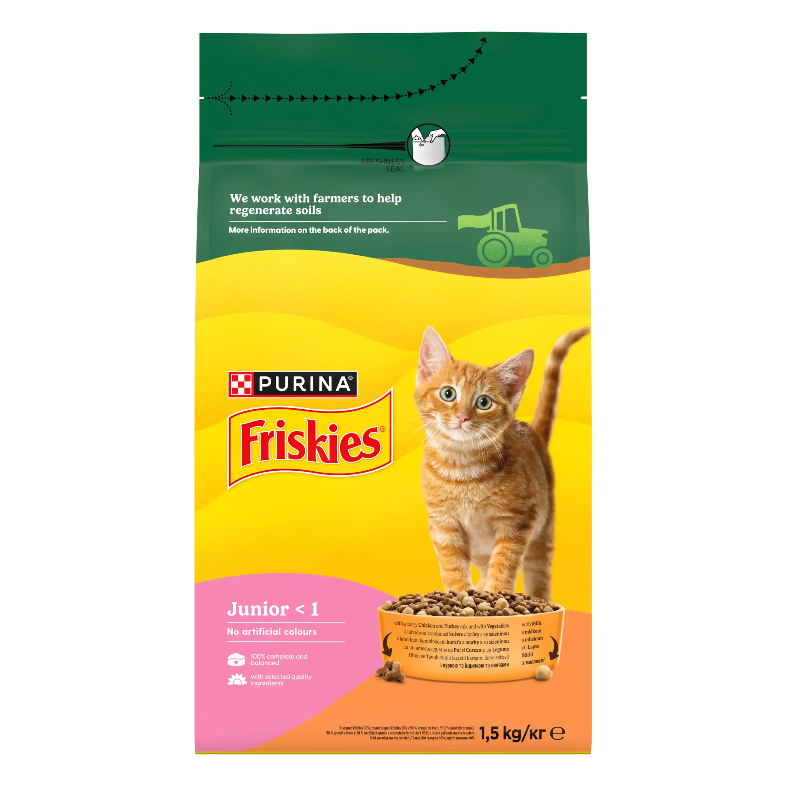 Purina Friskies Junior cu Pui Curcan Legume și Lapte Pisici 1.5kg