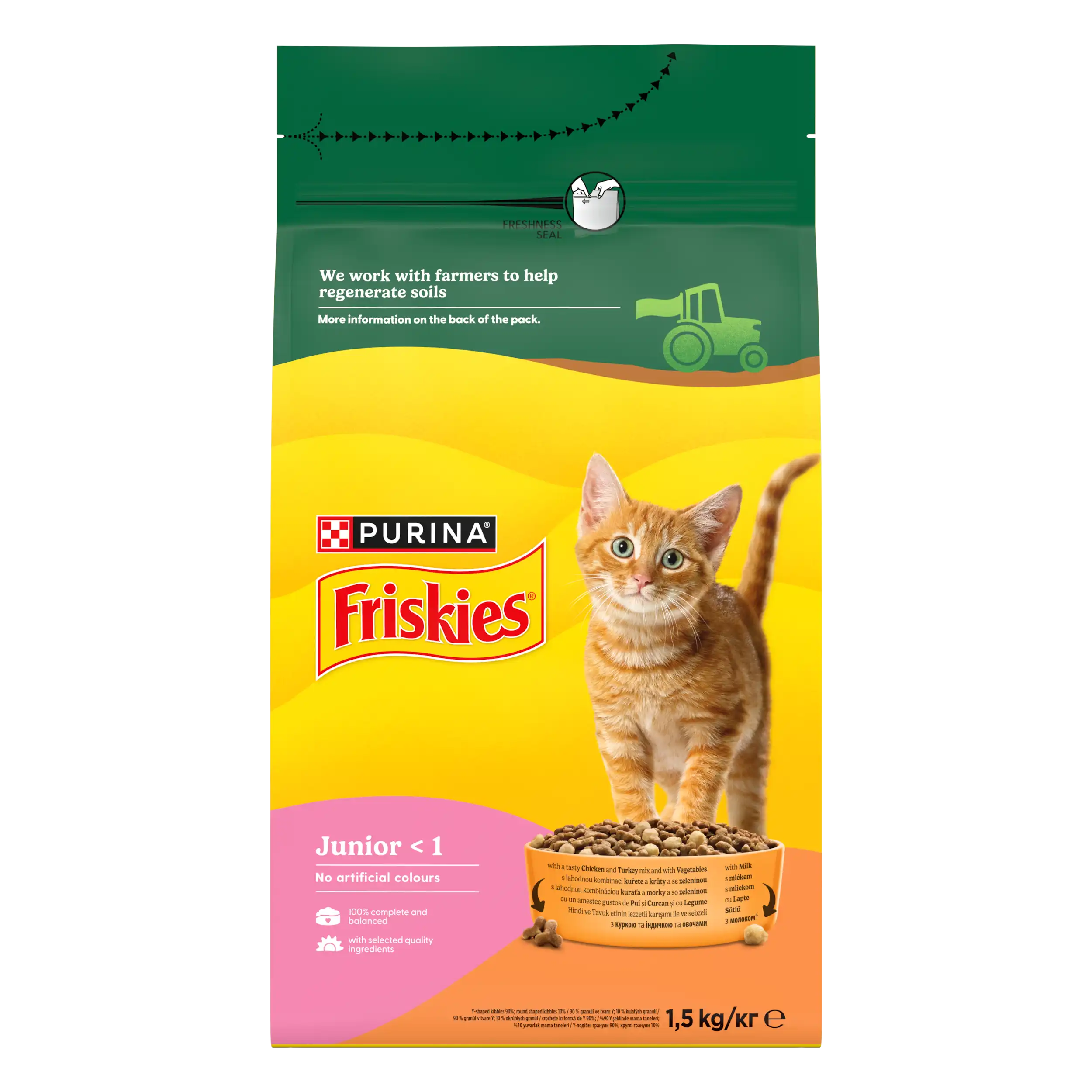 Purina Friskies Junior cu Pui Curcan Legume și Lapte Pisici 1.5kg