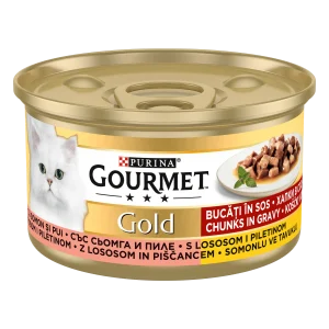 Purina Gourmet Gold cu Pui și Somon Mini Fileuri în Sos Pisici 85g