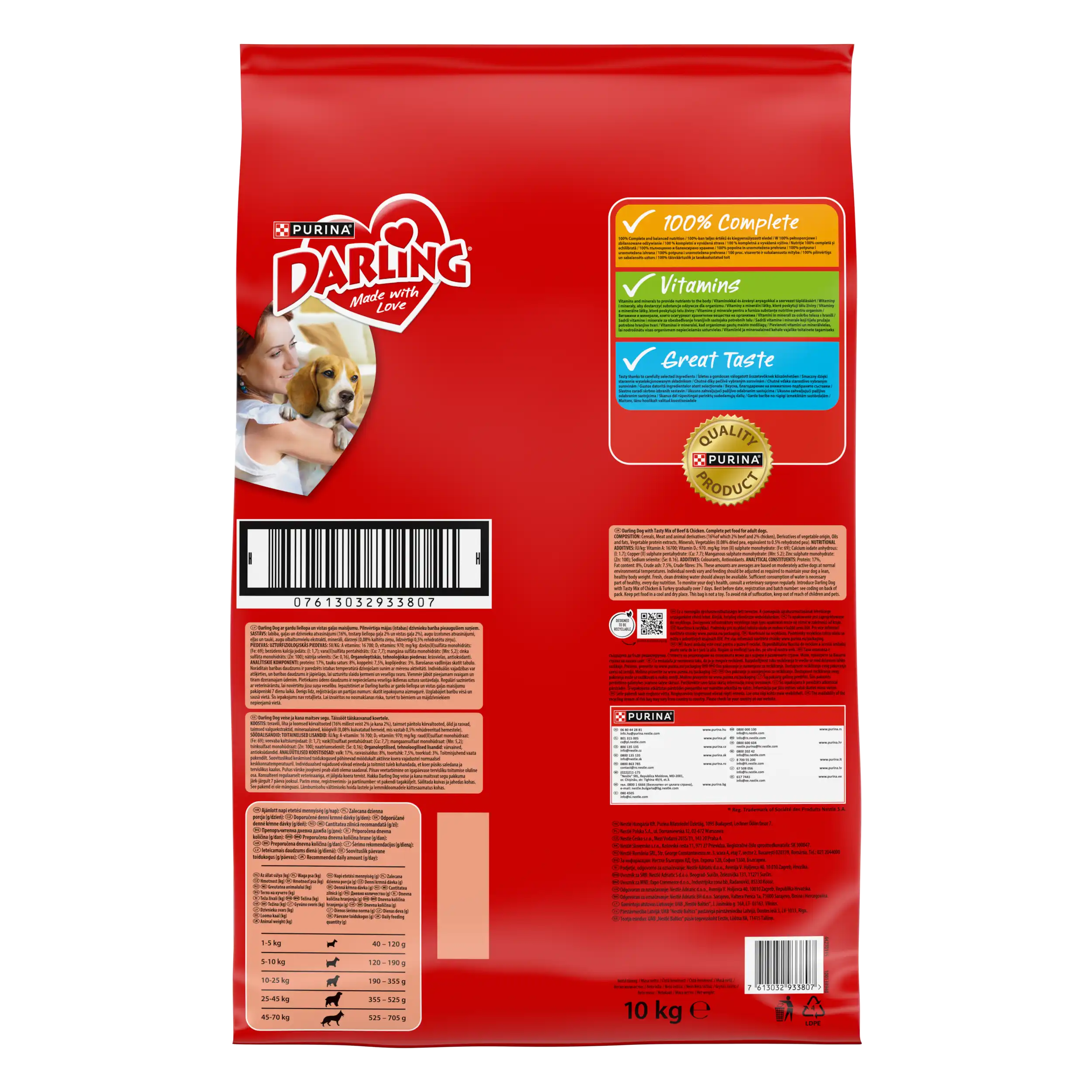 Purina Darling Adult cu Vită Pui și Legume Câini 10kg