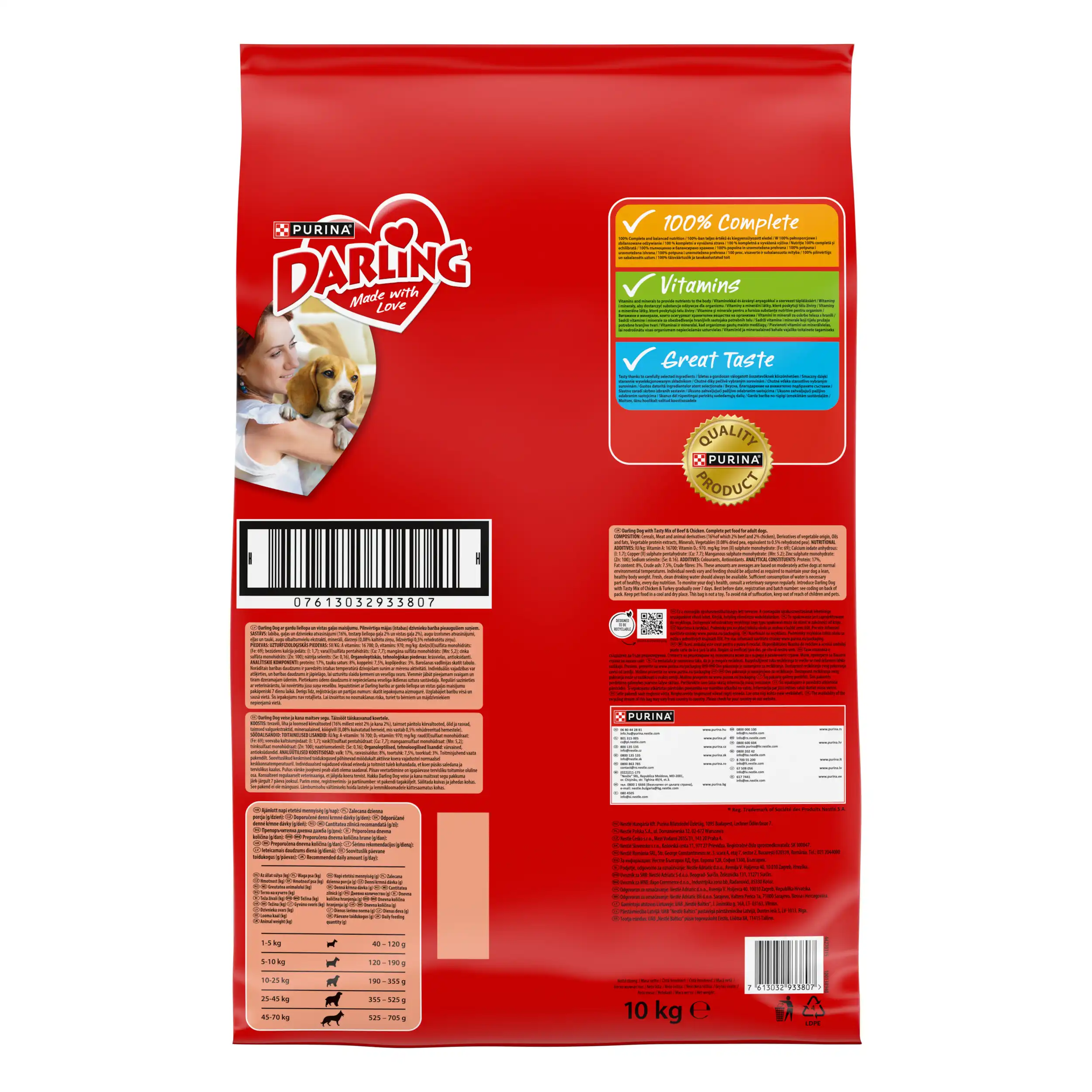 Purina Darling Adult cu Vită Pui și Legume Câini 10kg