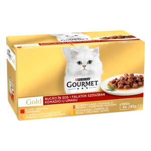 Purina Gourmet Gold cu Vită și Curcan și Rață Pachet Mixat în Sos Pisici 340g