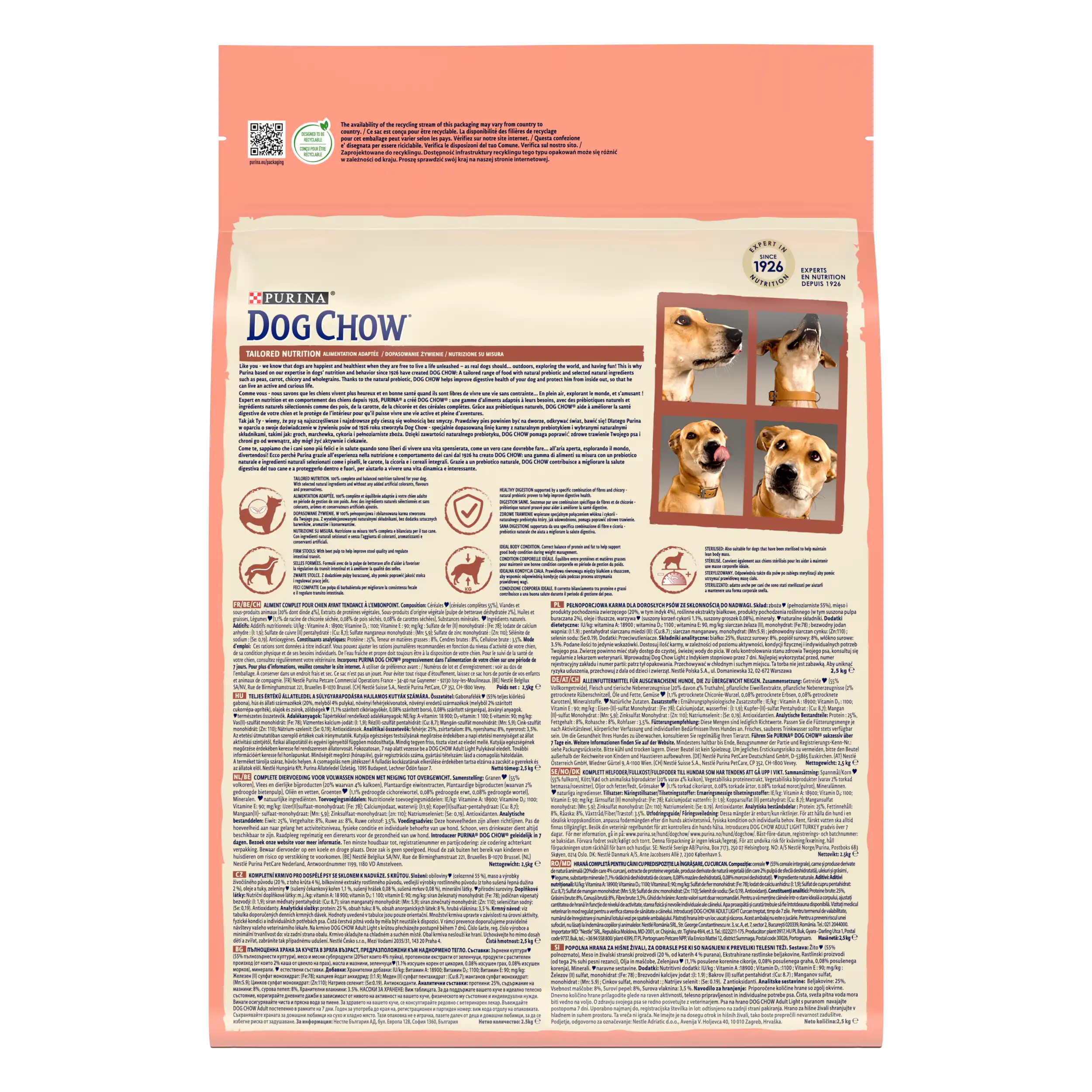 Purina Dog Chow Light cu Curcan Câini 2.5kg