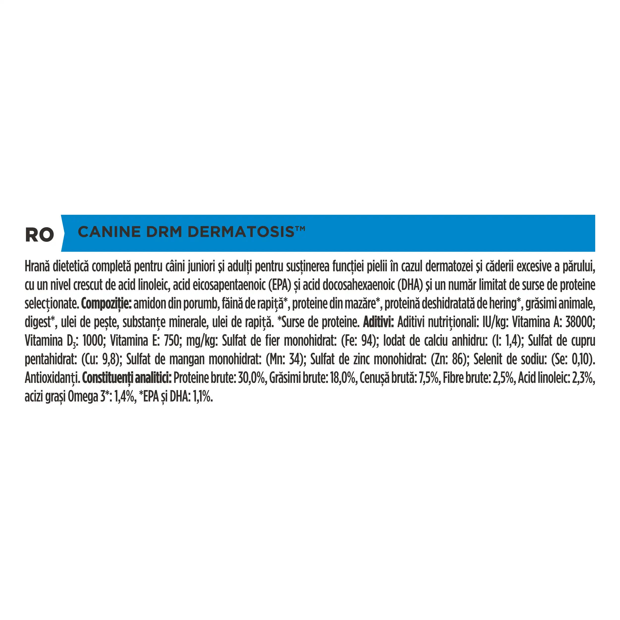Purina Pro Plan Veterinary Diets DRM Dermatosis Câini 3kg