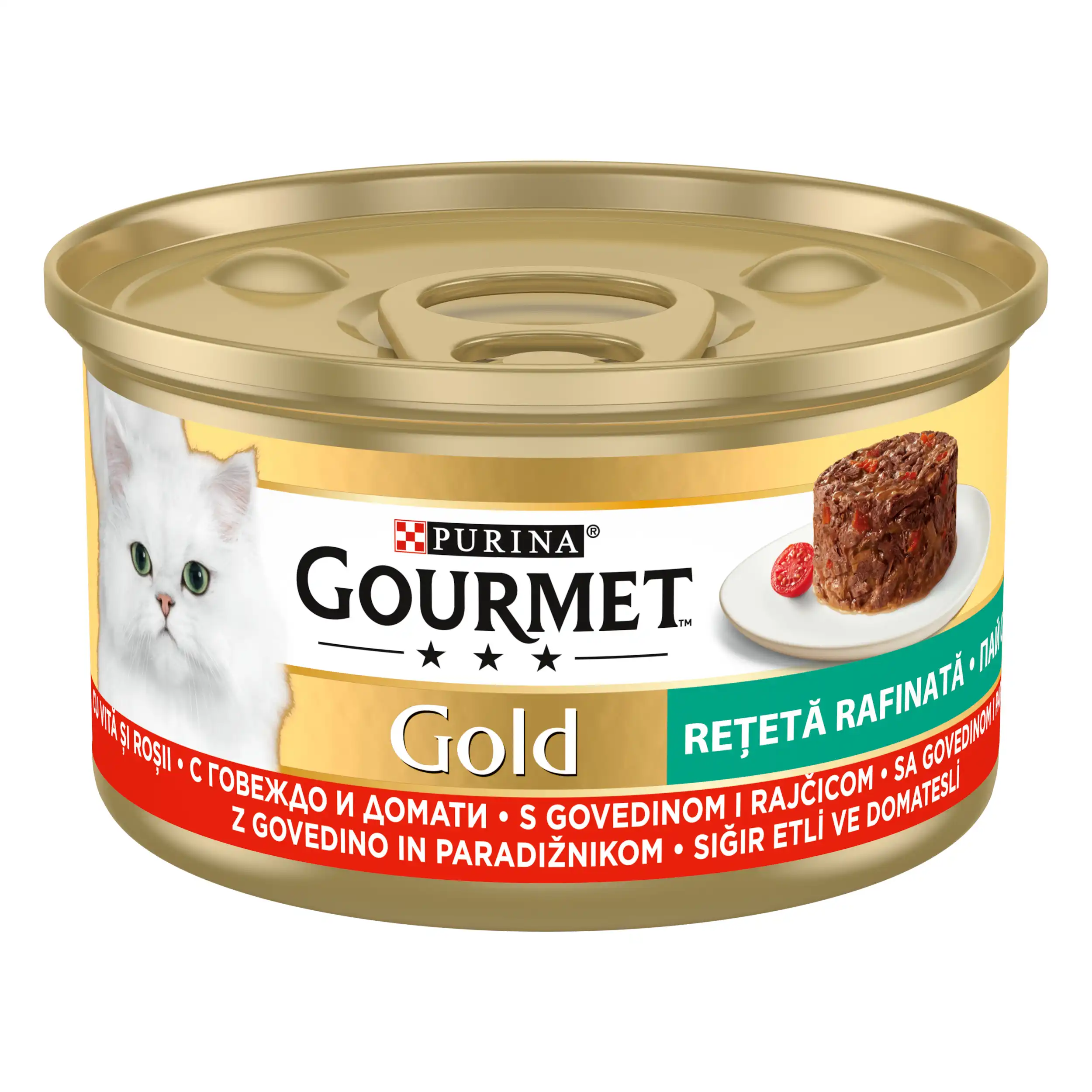 Purina Gourmet Gold Retete Rafinate cu Vită și Roșii Pisici 85g