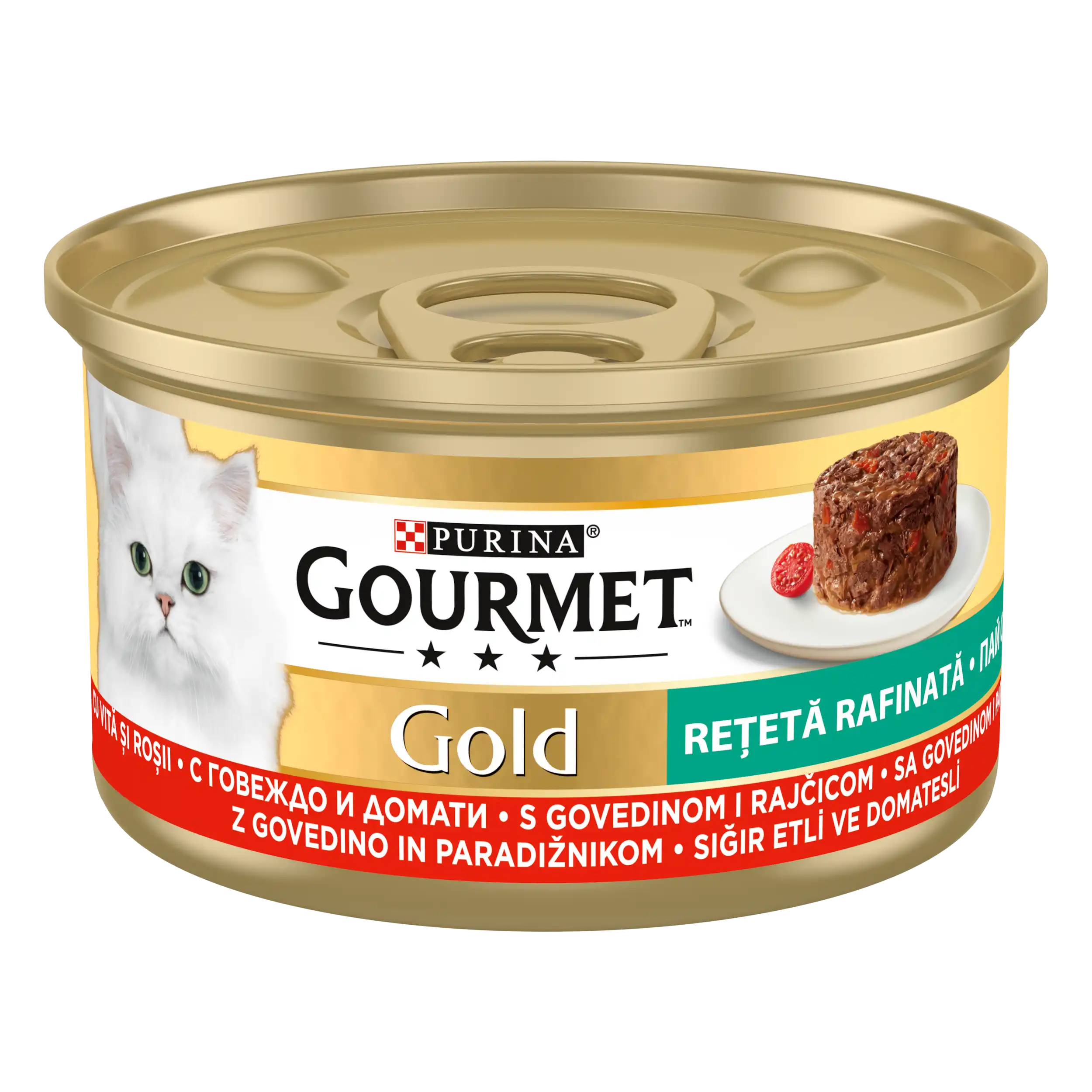 Purina Gourmet Gold Retete Rafinate cu Vită și Roșii Pisici 85g