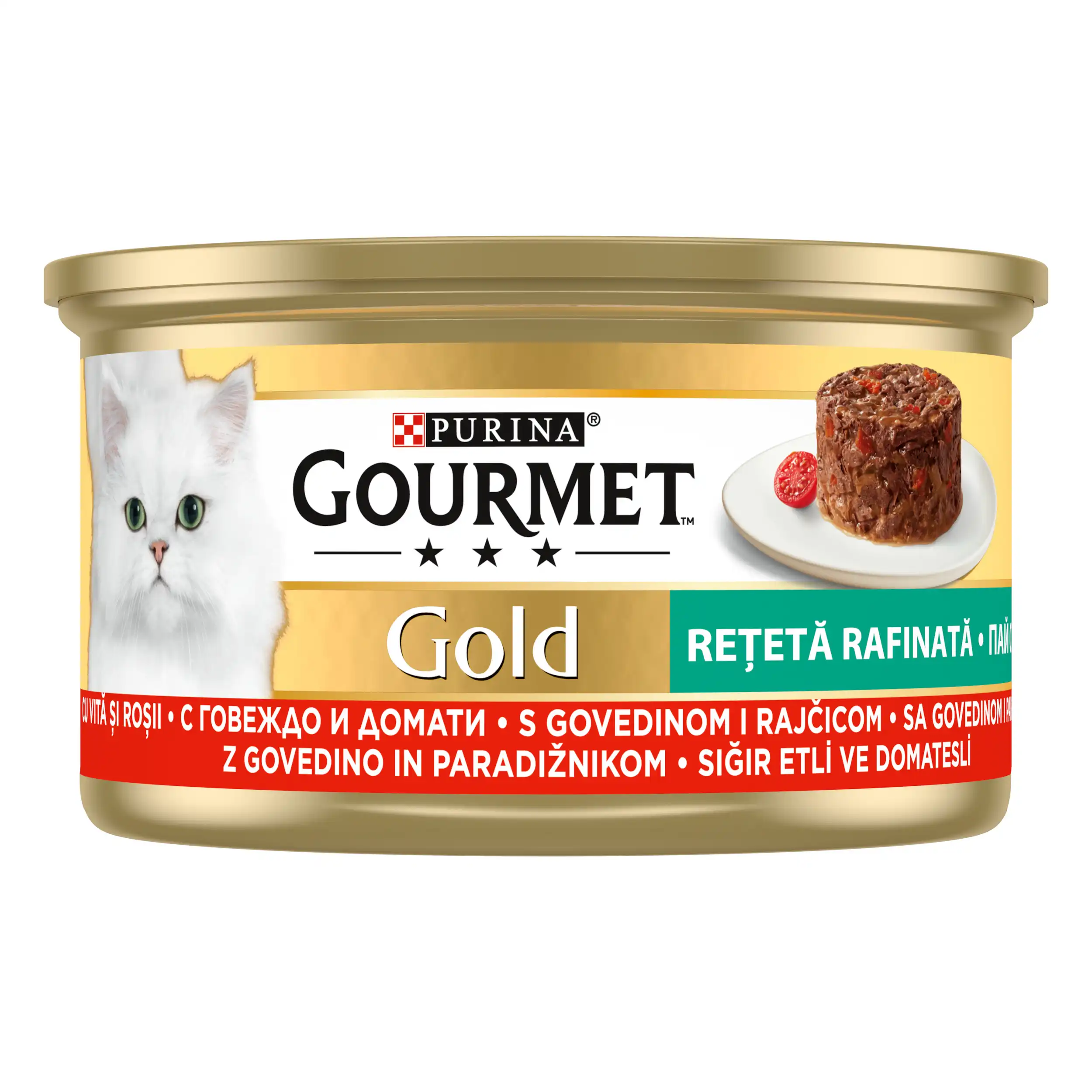 Purina Gourmet Gold Retete Rafinate cu Vită și Roșii Pisici 85g