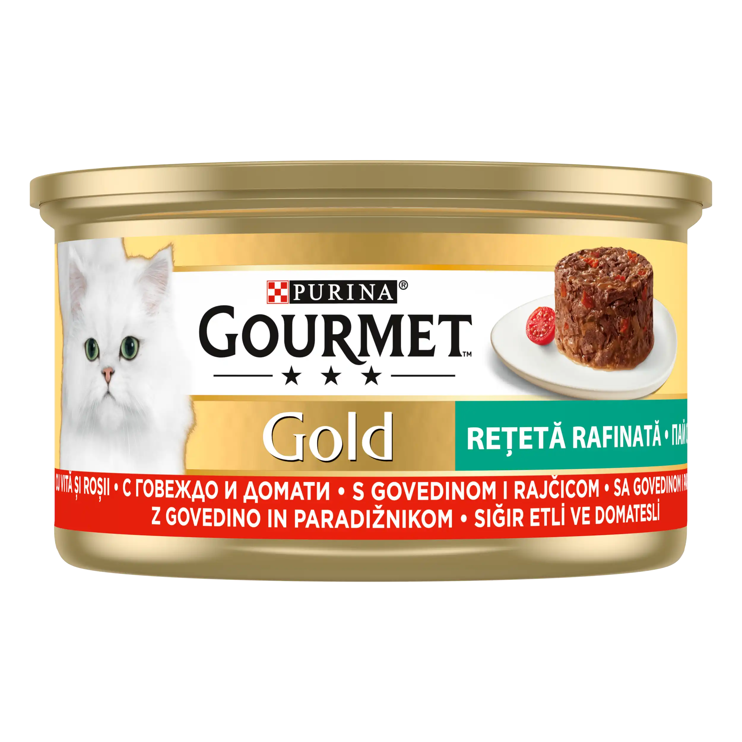 Purina Gourmet Gold Retete Rafinate cu Vită și Roșii Pisici 85g