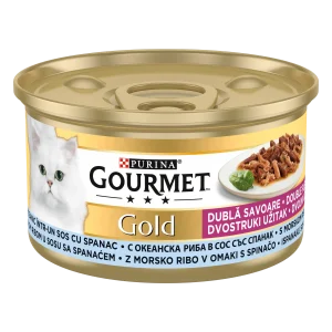 Purina Gourmet Gold Double Pleasure cu Pește Oceanic și Spanac în Sos Pisici 85g