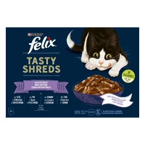 Purina Felix Tastyshreds Selecție Mixtă cu Vită Pui Somon și Ton în Pisici 320g