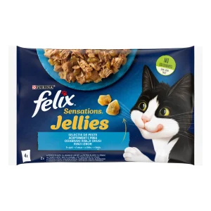 Purina Felix Sensations cu Somon cu Creveti/Păstrăv cu Spanac în Pisici 340g