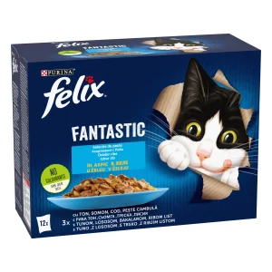 Purina Felix Fantastic cu Ton și Somon Pachet Mixat în Aspic Pisici 1.02kg