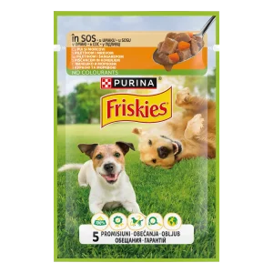 Purina Friskies Adult cu Pui și Morcovi în Sos Câini 85g