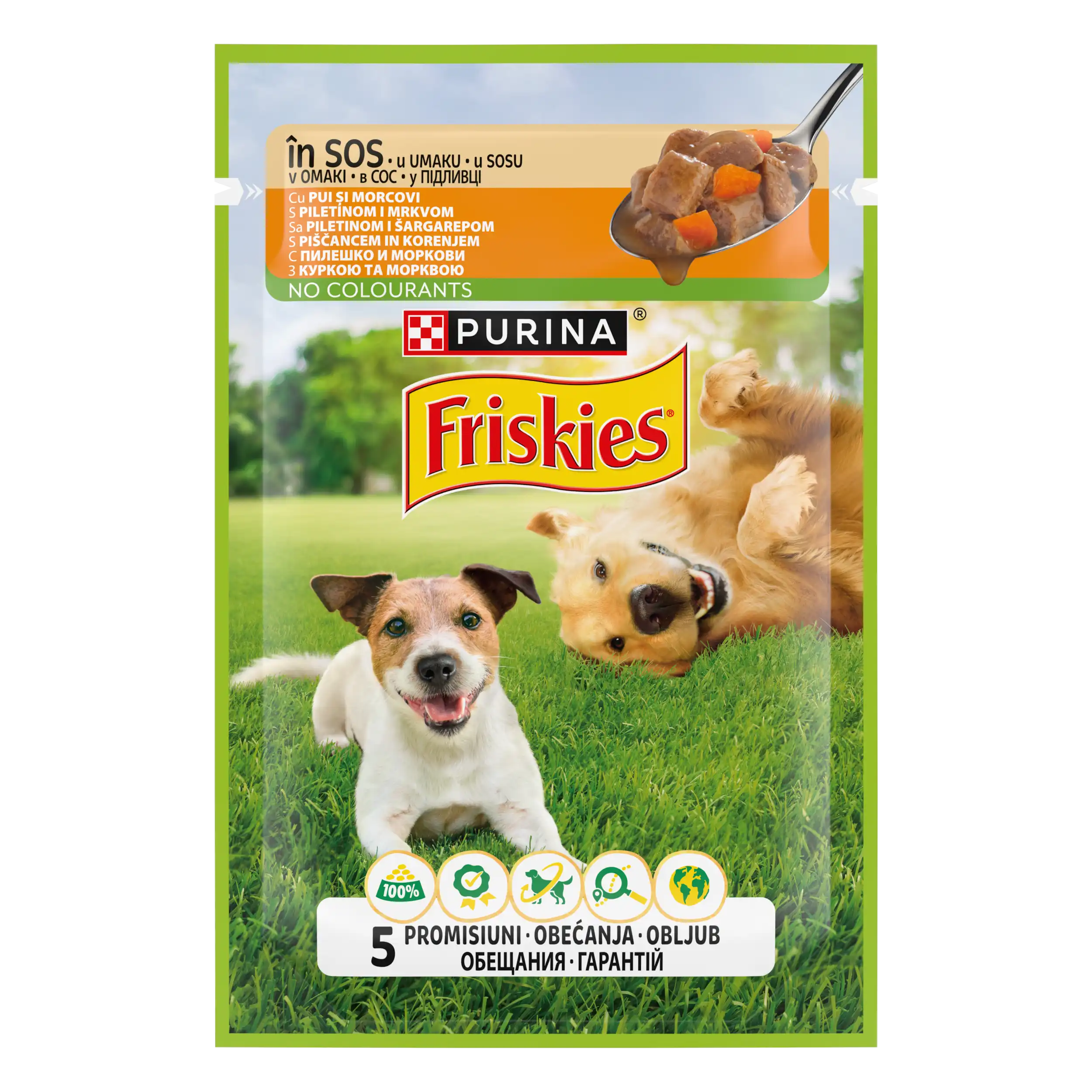 Purina Friskies Adult cu Pui și Morcovi în Sos Câini 85g