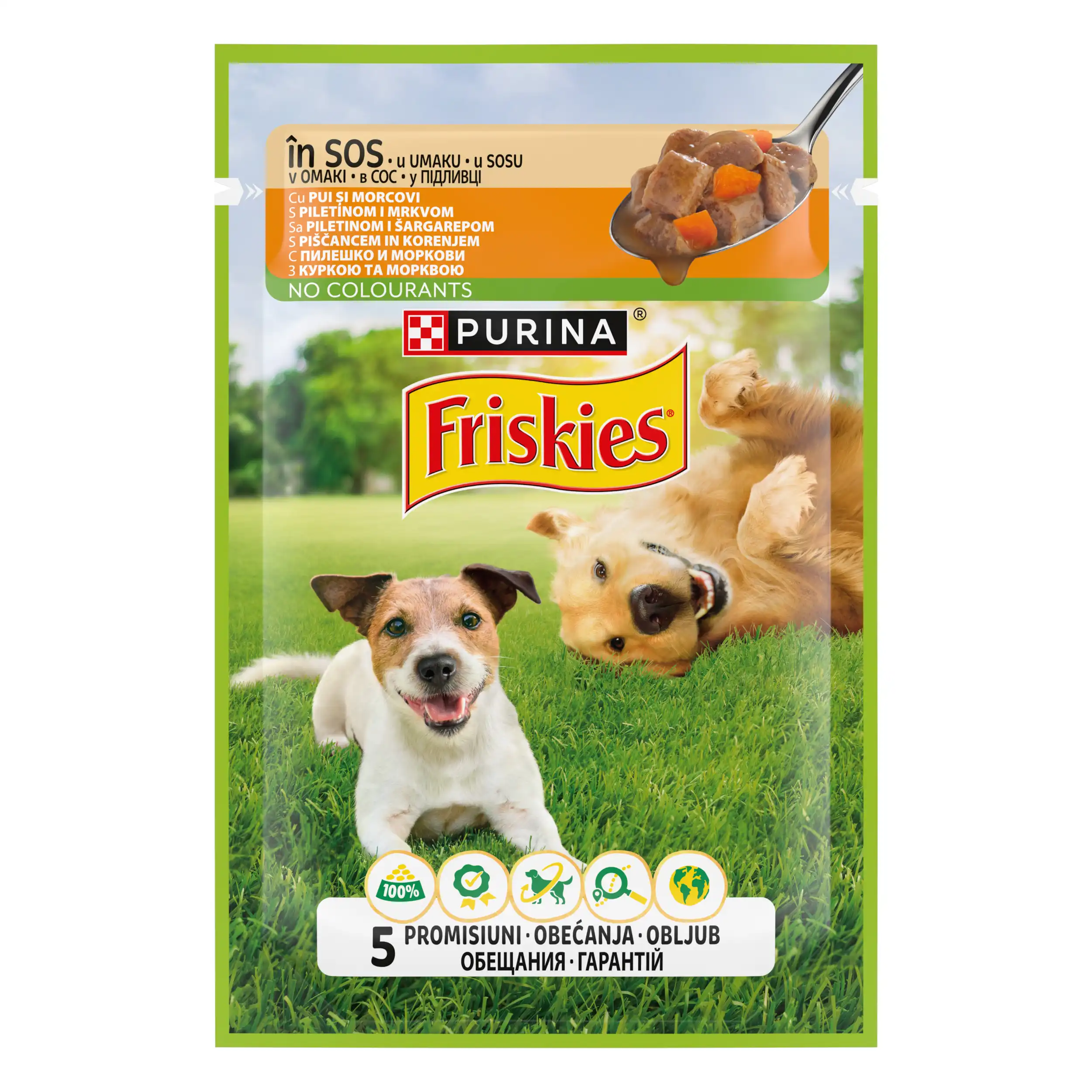 Purina Friskies Adult cu Pui și Morcovi în Sos Câini 85g