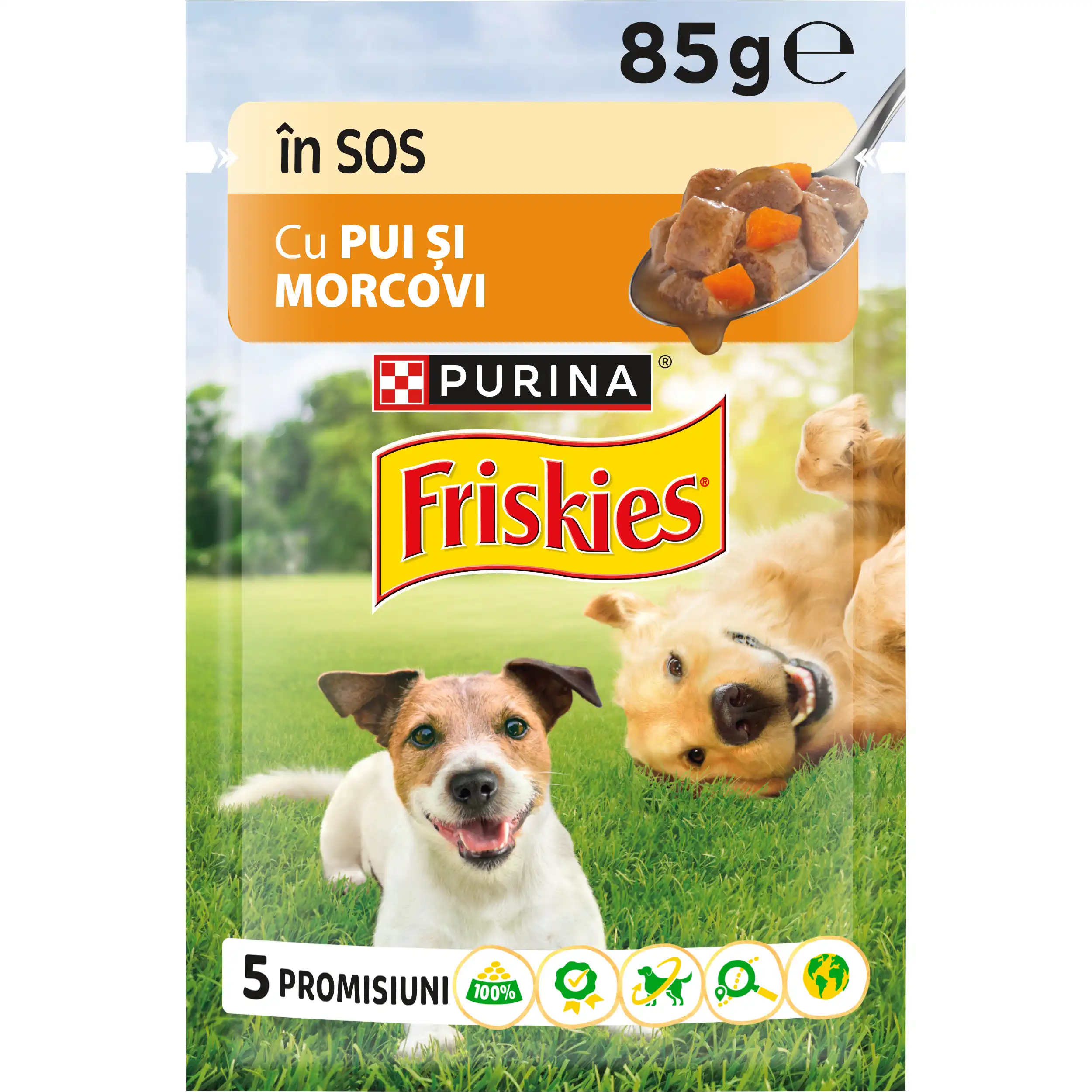 Purina Friskies Adult cu Pui și Morcovi în Sos Câini 85g