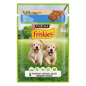 Purina Friskies Junior cu Pui și Morcovi în Sos Câini 85g