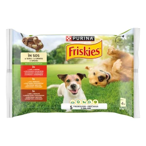 Purina Friskies Adult cu Pui și Morcovi Vită și Cartofi Miel Câini 340g