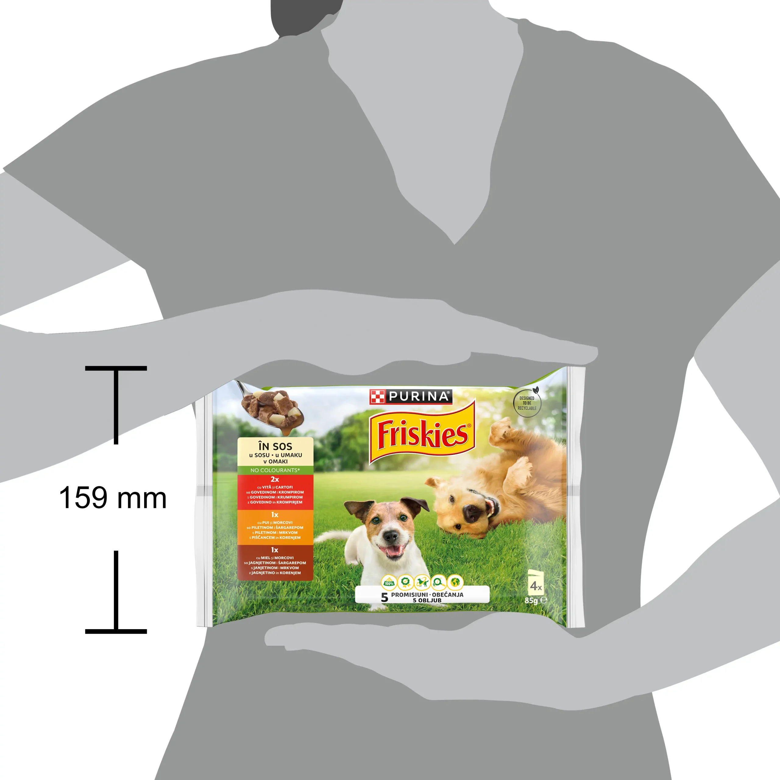 Purina Friskies Adult cu Pui și Morcovi Vită și Cartofi Miel Câini 340g