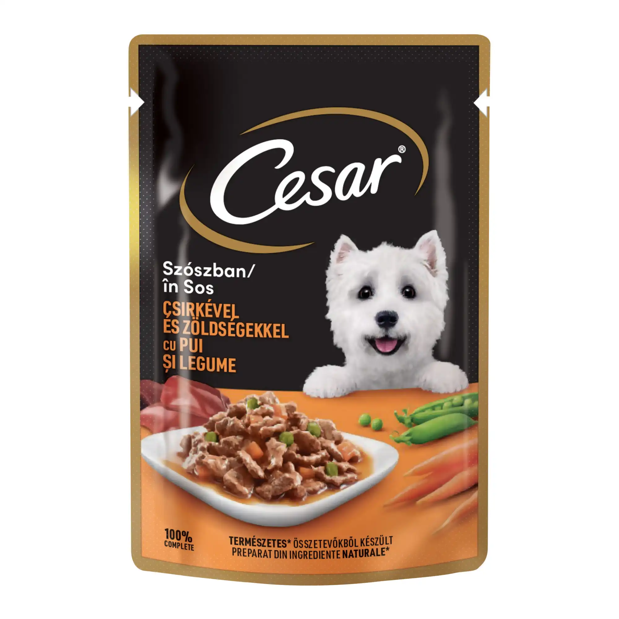 Cesar hrană umedă câini adulți cu pui și legume în sos 100 g – plic