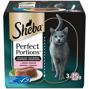 SHEBA Perfect Portions tăviță somon hrană umedă pisici adulte 3 x 75 g