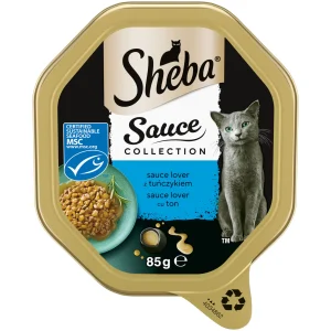 SHEBA Sauce Lover tăviță hrană umedă ton în sos pentru pisici 85 g