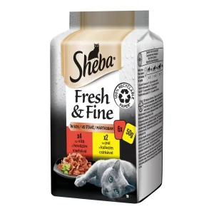 Sheba Fresh & Fine hrană umedă pui vită pisici adulte 6 pliculete 50g
