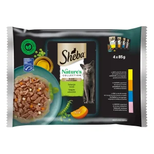 Sheba Nature's Collection hrană umedă pisici pui curcan ton somon în sos 4×85 g