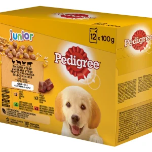 Pedigree Junior hrană umedă căței selecție carne orez aspic 12 pliculete 100g