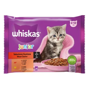 Whiskas Junior hrană umedă selecții clasice în sos de carne pentru pisoi 4 x 85 g