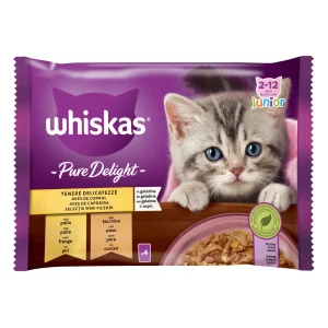 Whiskas Pure Delight hrană umedă pui pentru pisici juniori în aspic 4 x 85 g