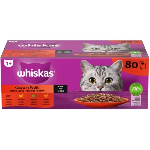 Whiskas selecții clasice hrană umedă pisici adulte 80 pliculete 85g sos carne