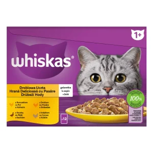 Whiskas hrană umedă pisici adulte carne de pasăre în aspic 12×85 g
