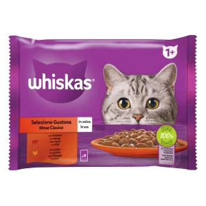 Whiskas hrană umedă selecții clasice în sos de carne pentru pisici adulte 4 x 85 g