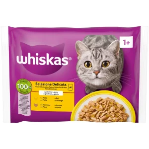 Whiskas hrană umedă pisici adulte cu carne de pasăre în aspic 4×85 g